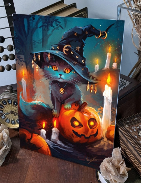 Chat d'halloween (Œuvre originale) – Tableau PVC | Namwhan